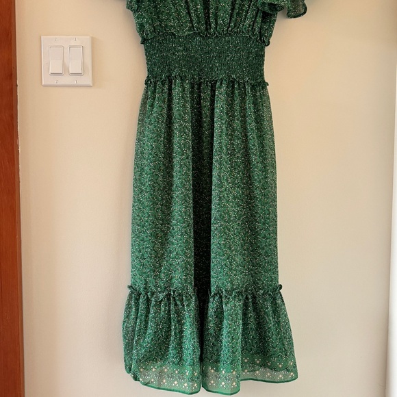 Max Studio Green Floral Midi Dress Smocked Waist Cottagecore XS - Picture 7 of 15